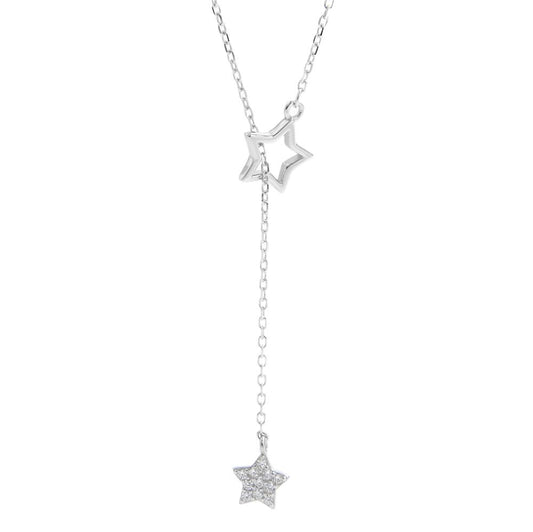 925 Sterling Silver Zircon Star Drop Necklace