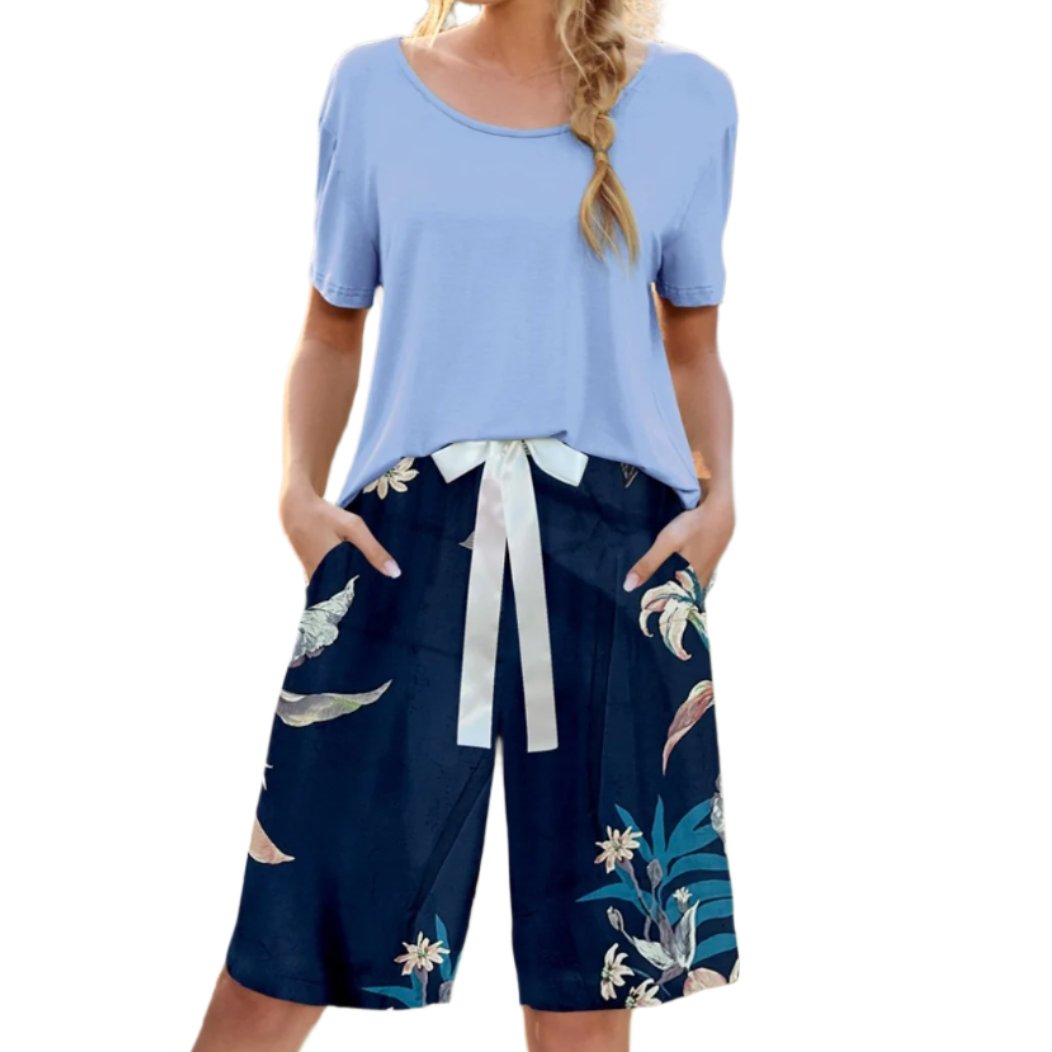 Short Sleeve Top & Printed Shorts Pajama Set