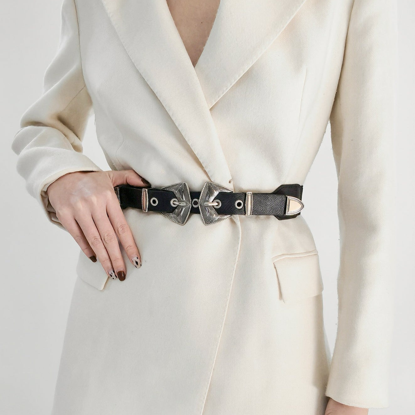 Double Buckle Black Vegan Leather Belt