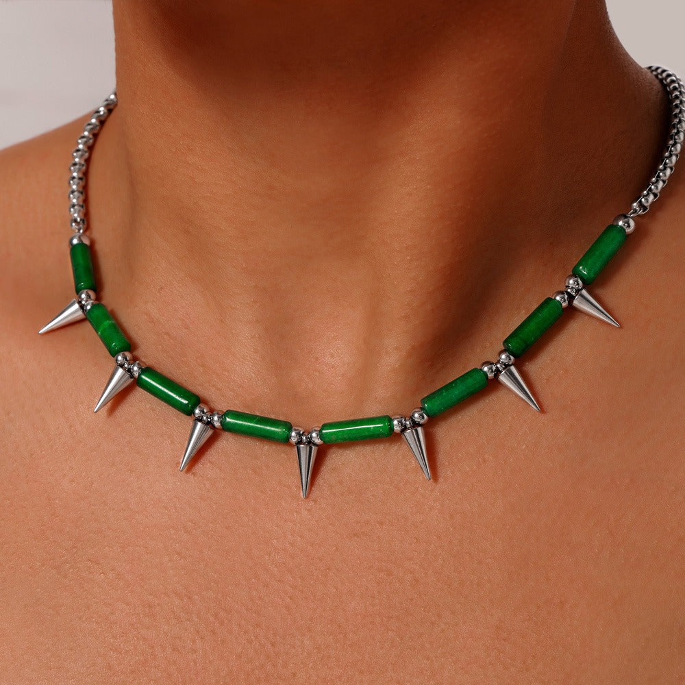 Green Aventurine Spike Silver  Choker