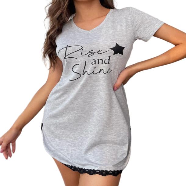 RISE AND SHINE Lace V-Neck T-Shirt Dress