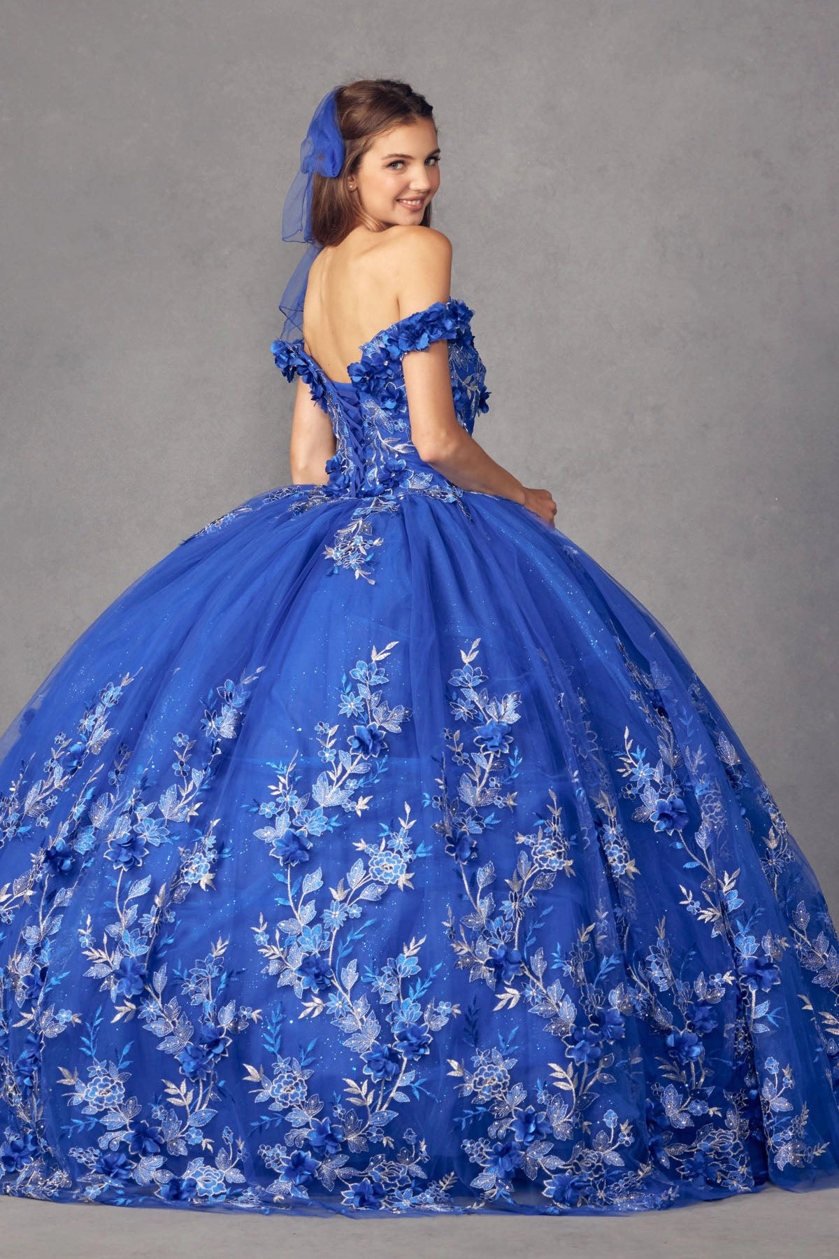 Lace Applique Off Shoulder Ball Quince Gown