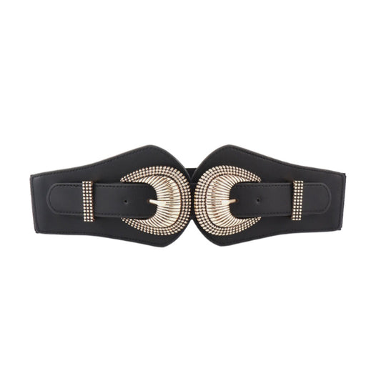 Shell Double Buckle Elastic Wide Belt