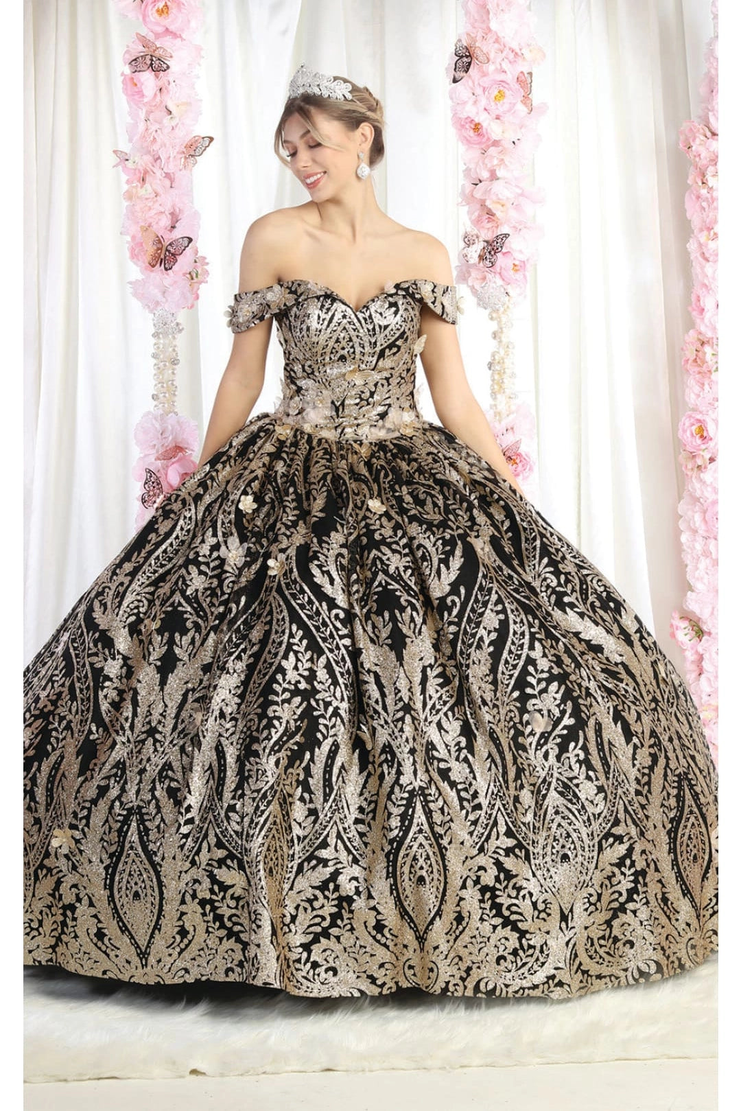 Embellished Butterfly Applique Quinceanera Ball Gown