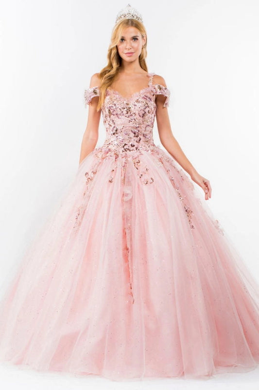 Cold Shoulder Glitter Detailed Quince Ball Gown