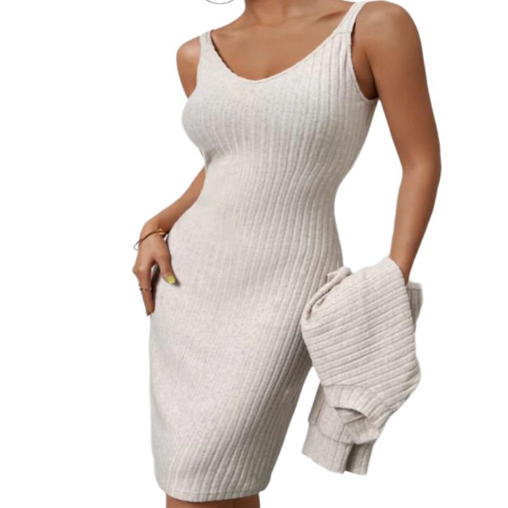 Mock Neck Long Sleeve Top & Wide Strap Dress Set