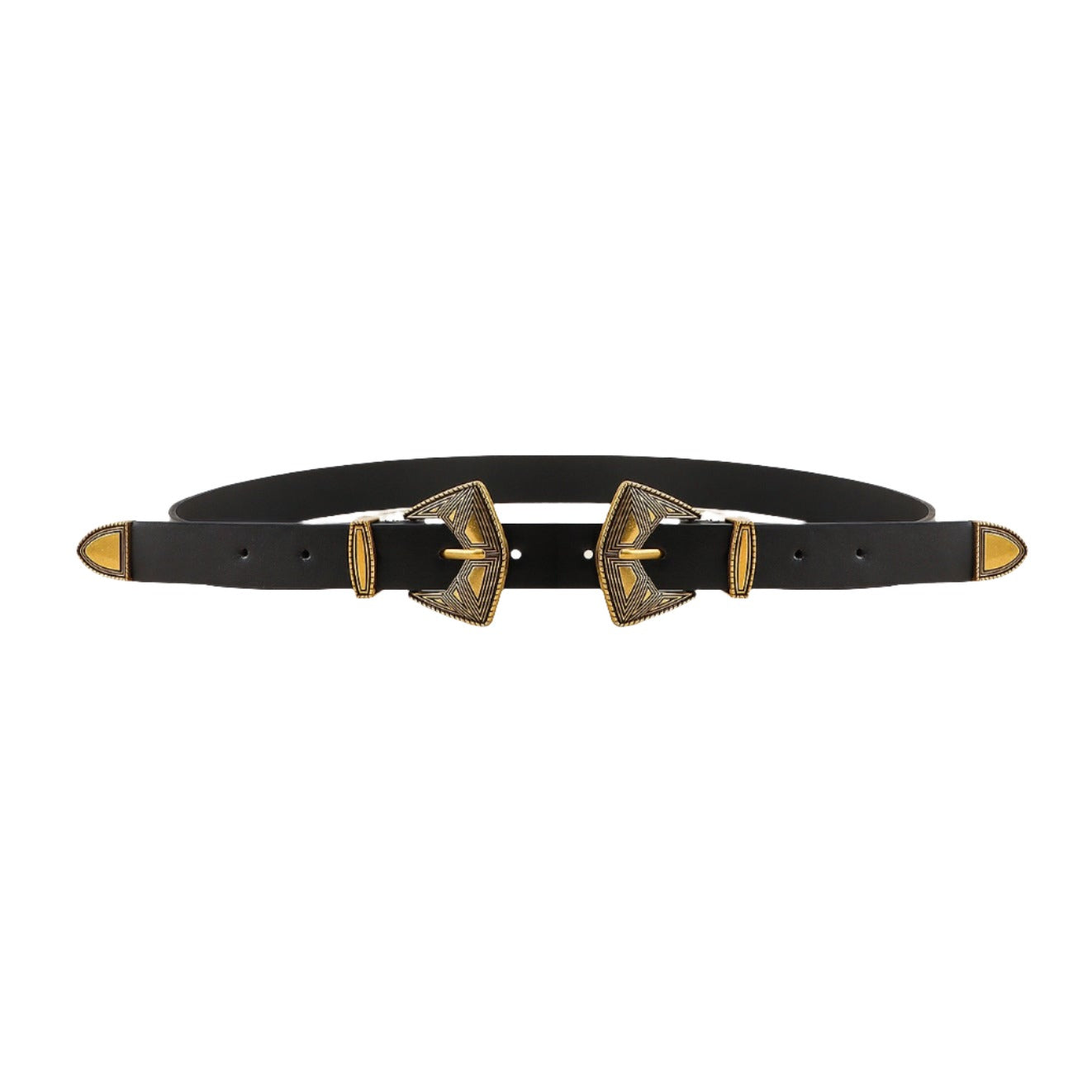 Double Buckle Black Vegan Leather Belt