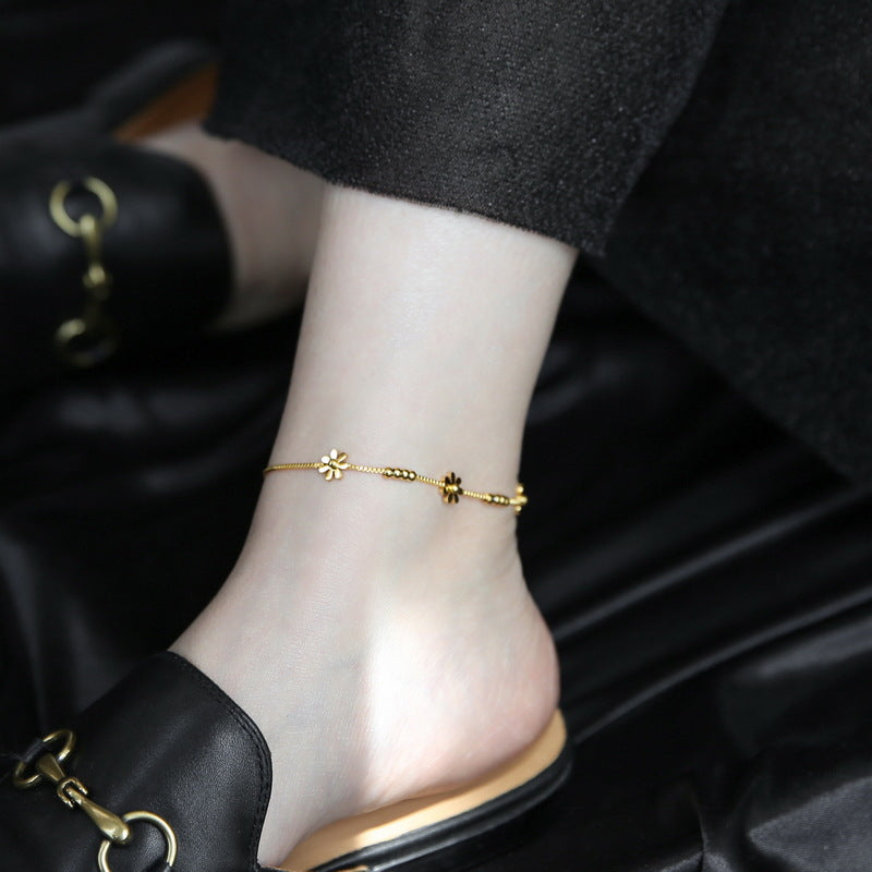 Gold Steel Daisy Charm Anklet