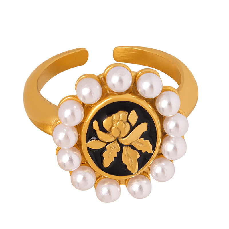 Pearl Flower Ring in Gold or Silver Steel