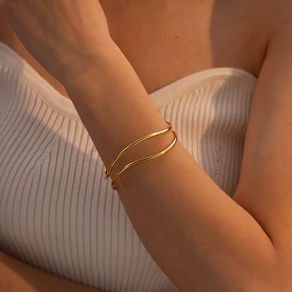 Sleek Goldtone Stainless Steel Cuff Bracelet