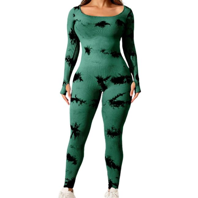 Scoop Neck Long Sleeve Active Jumpsuit