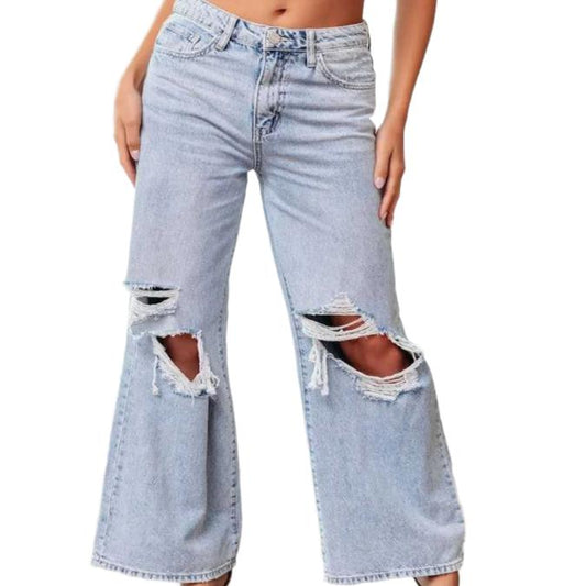 Distressed Wide Leg Jeans with Pockets