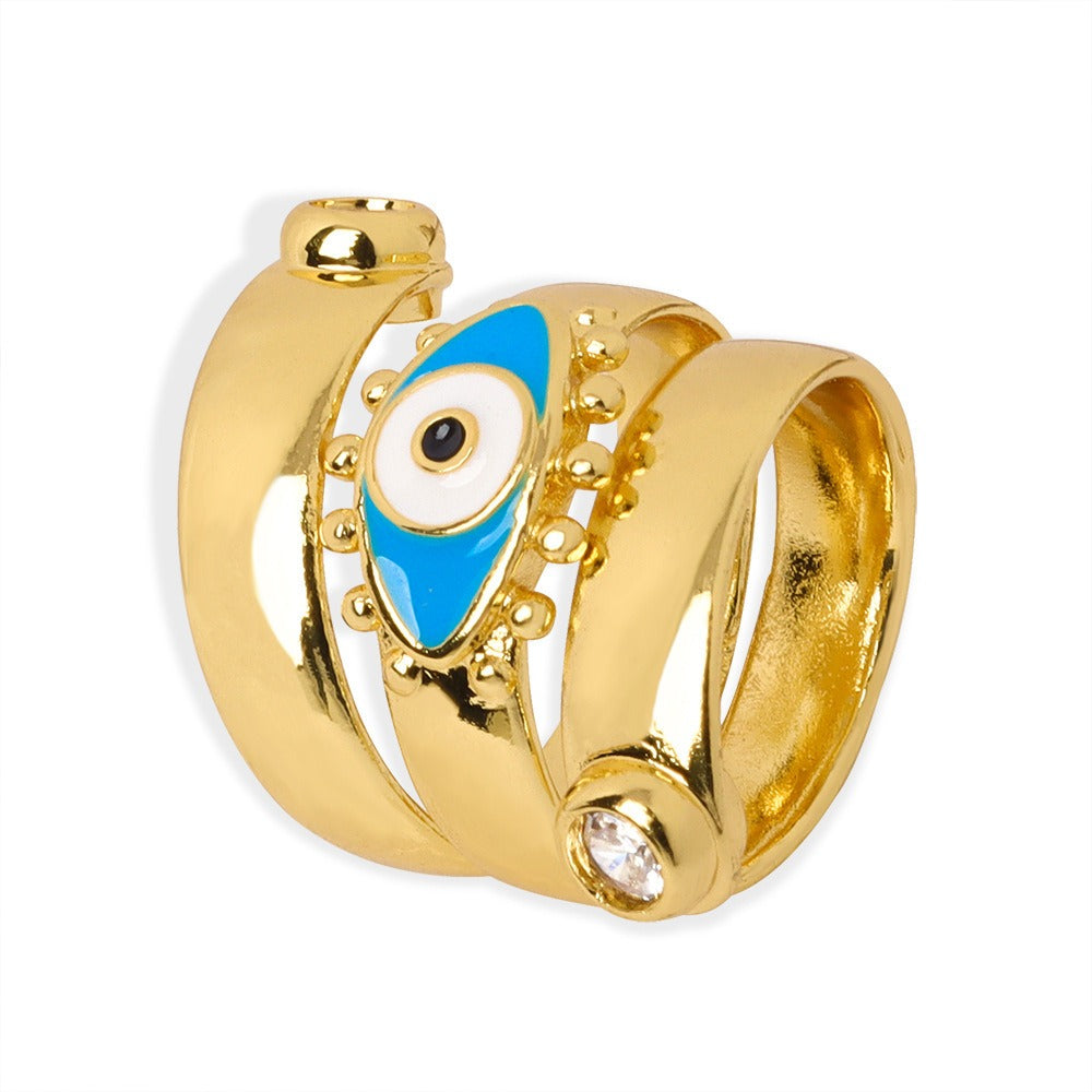 Gold Steel Evil Eye Wrap Ring