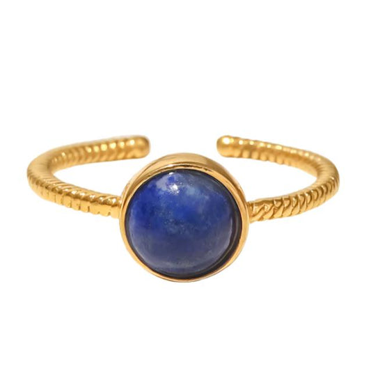 Lapis Lazuli Gold Steel Gemstone Ring