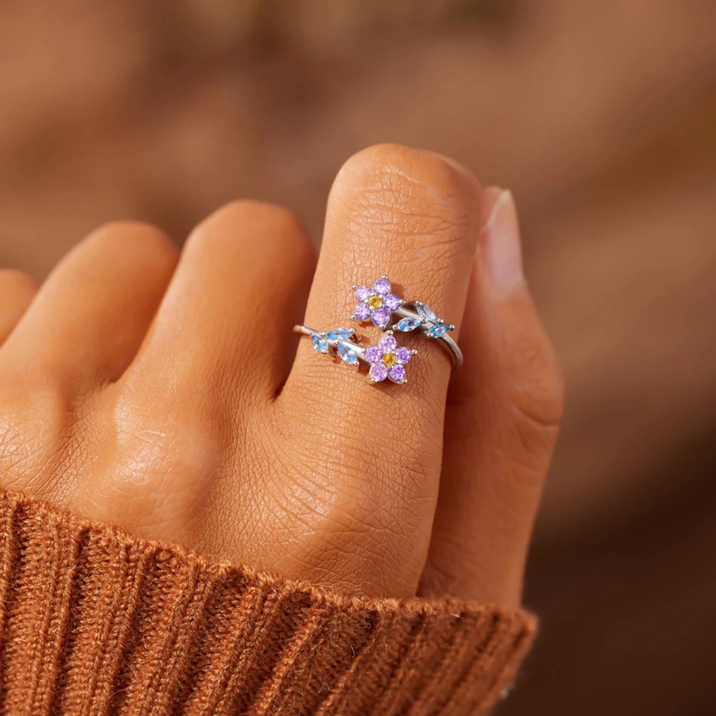 Blossoming Brilliance Zircon Floral Sterling Silver Ring