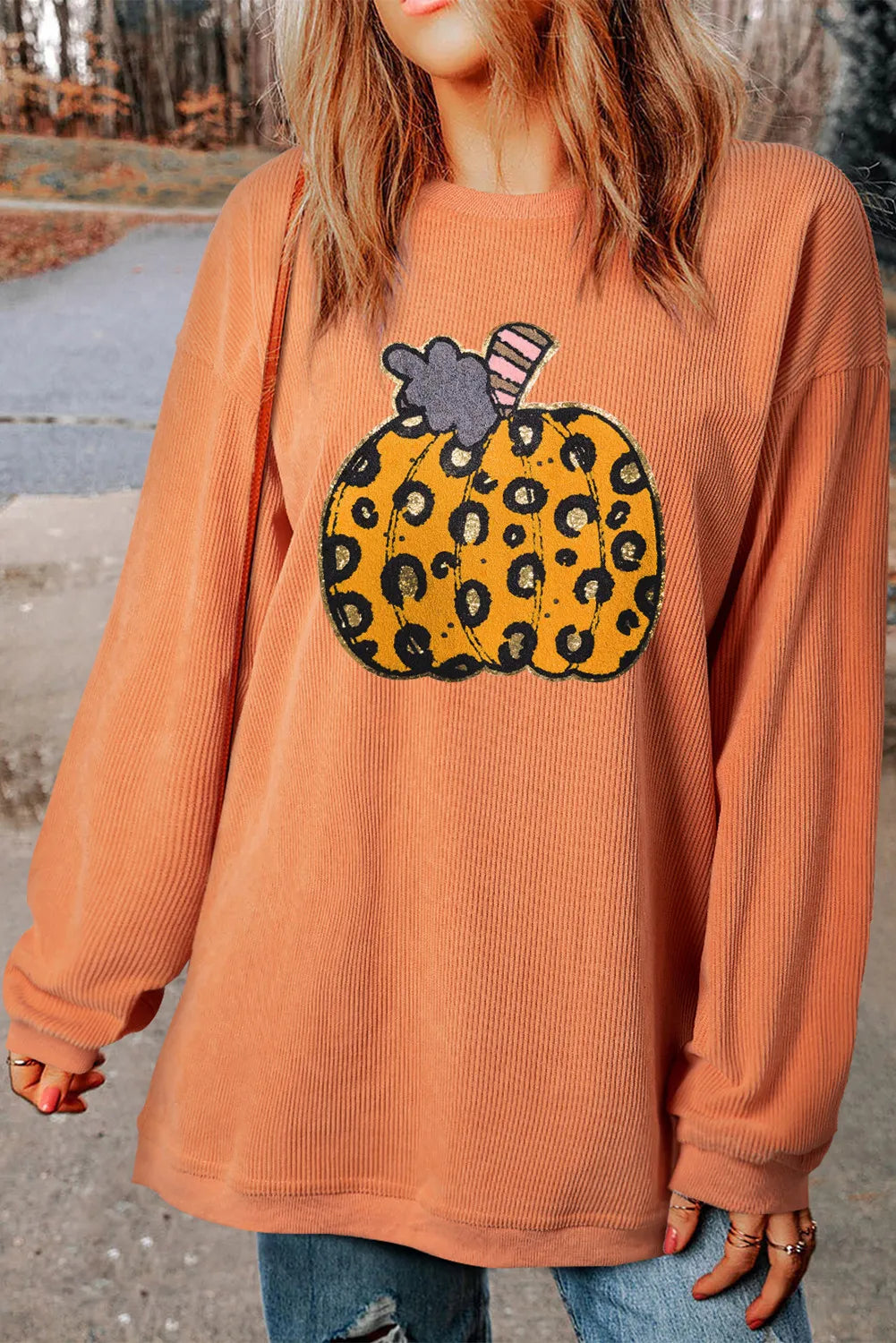 Pumpkin Round Neck Sweatshirt