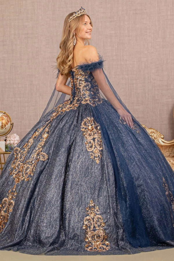 Feather Sequin Quinceanera Gown