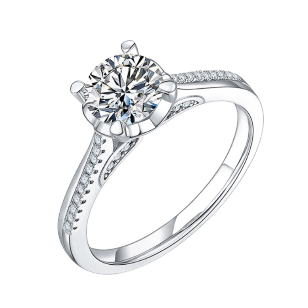 Adored 1 Ct Moissanite Sterling Silver Side Stone Ring