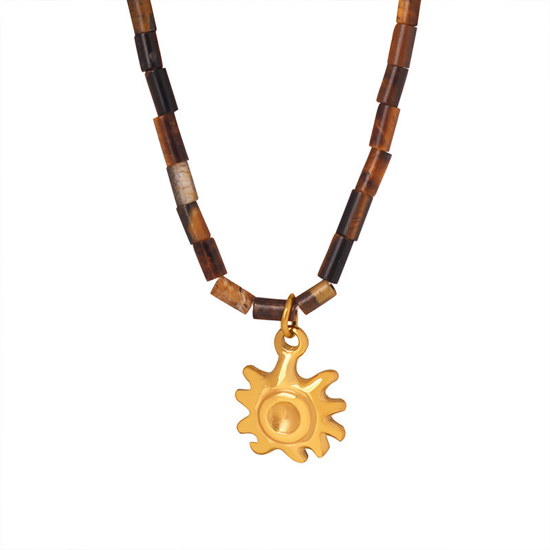 Tiger Eye Gold Sun Charm Necklace