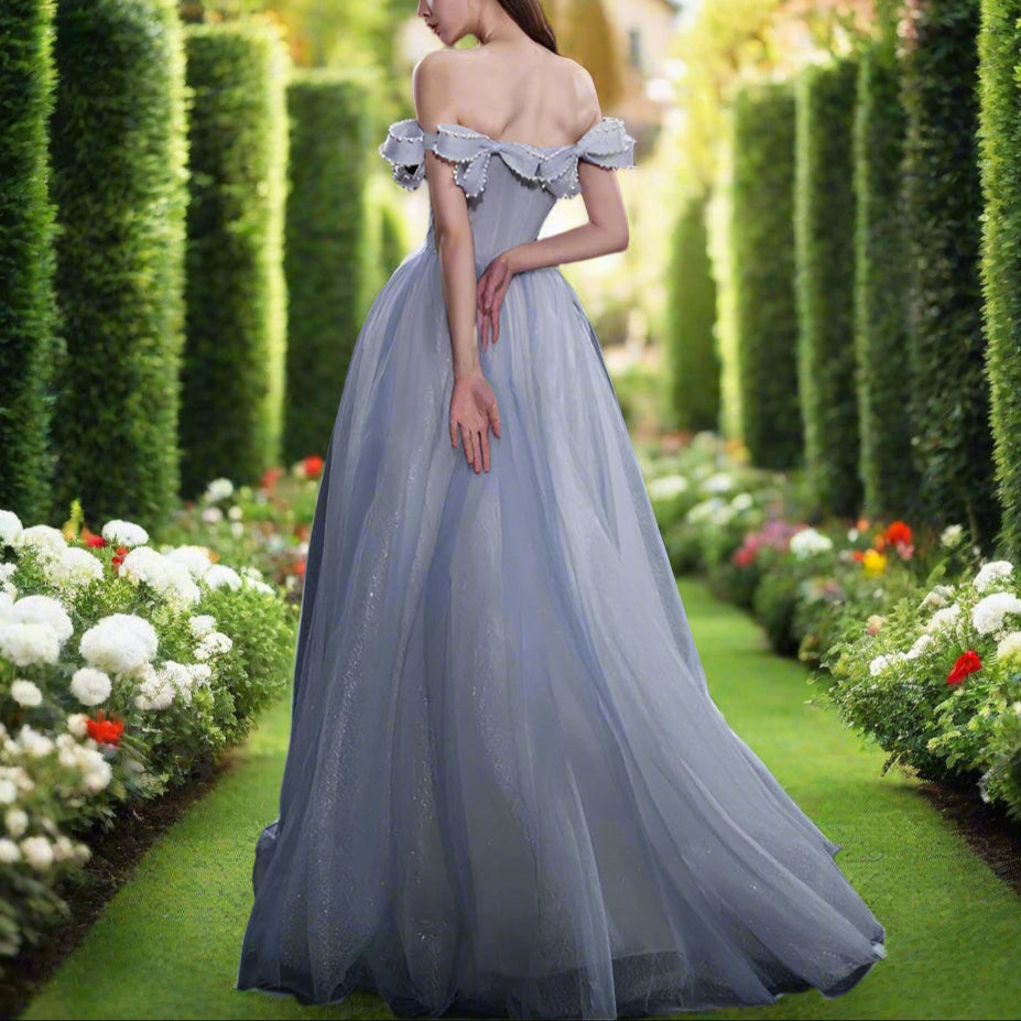 Blue Off The Shoulder Evening Gown