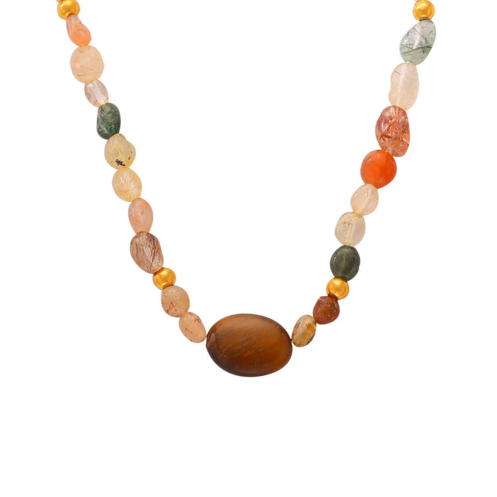 Gemstone Beaded Necklace with Gold Accents