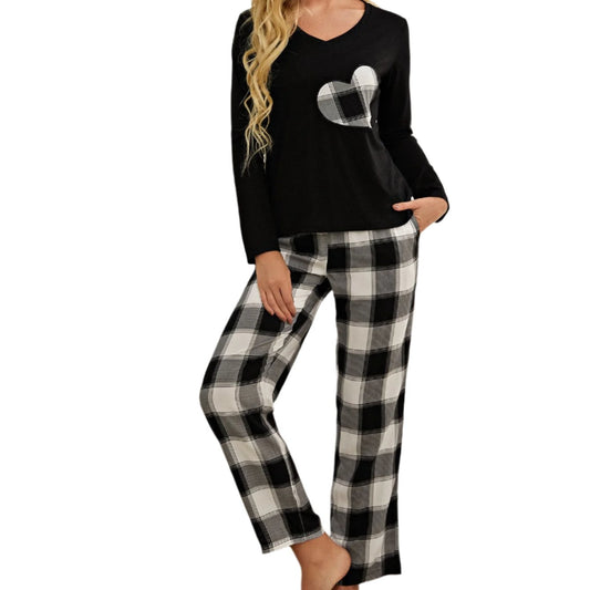 Plaid Heart Top & Pants Pajama Set