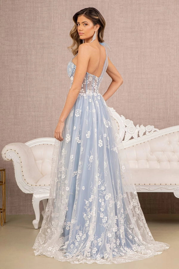 A-Line Sheer Gown With Flower Applique