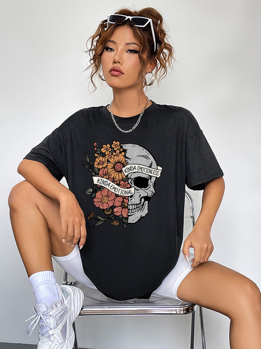 Skull Round Neck Short Sleeve Graphic T-Shirt