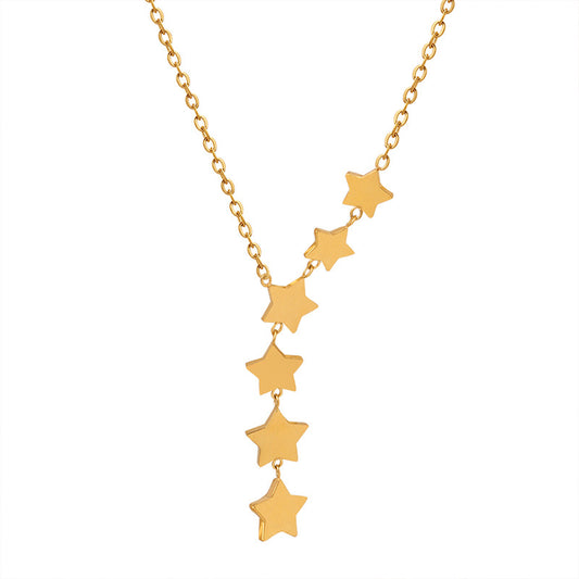 Gold or Silver Steel Star Lariat Necklace