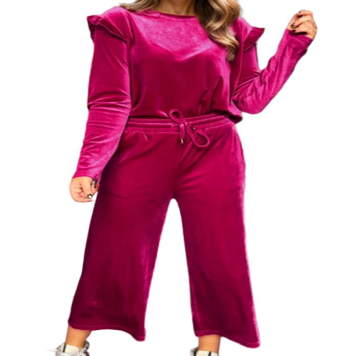 Velvet Round Neck Long Sleeve Top & Pants Lounge Set