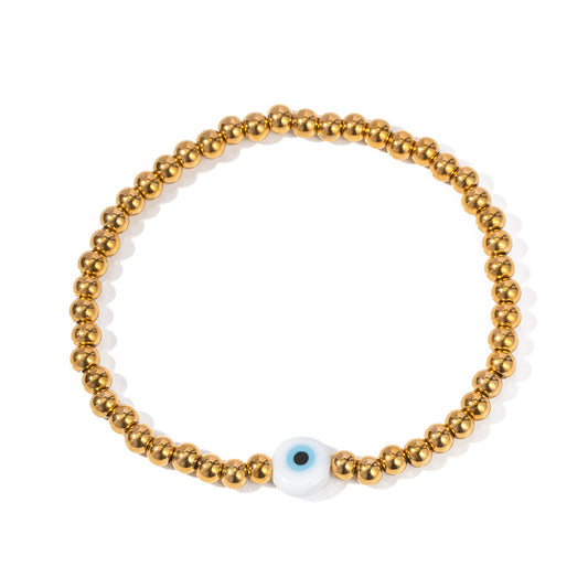 Gold Steel Evil Eye Beaded Bracelet