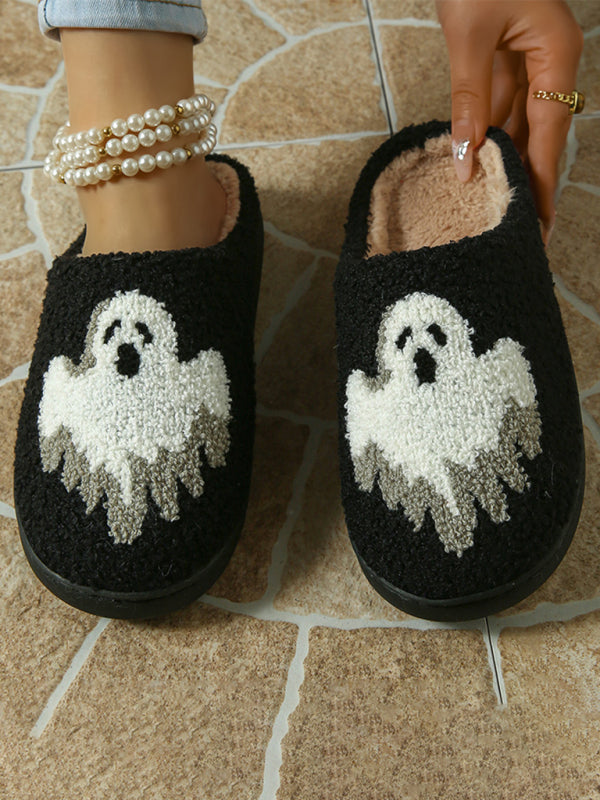 Halloween Ghost Print Home Plush Slippers