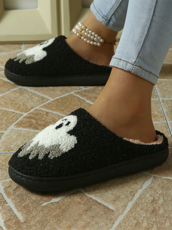 Halloween Ghost Print Home Plush Slippers