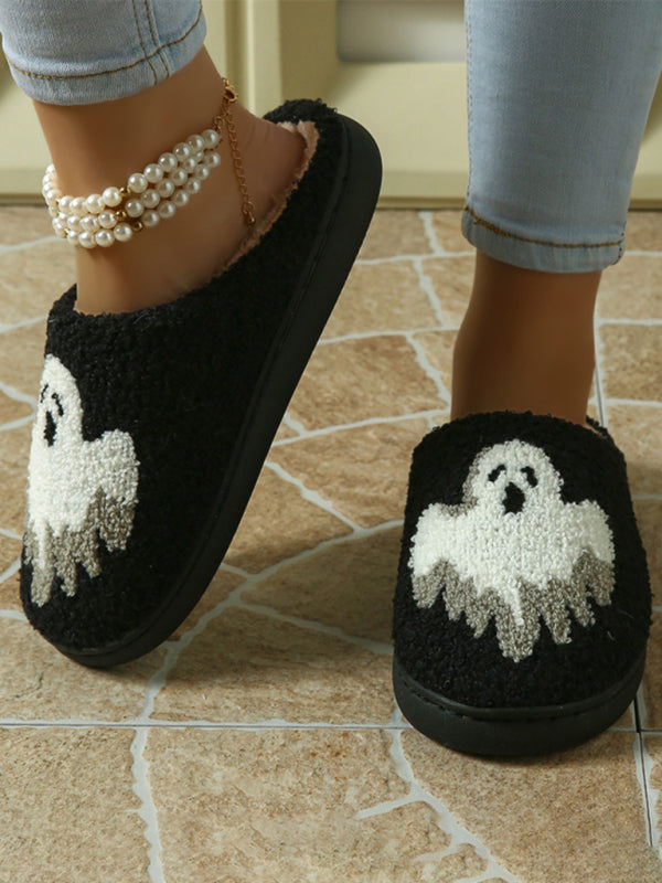 Halloween Ghost Print Home Plush Slippers