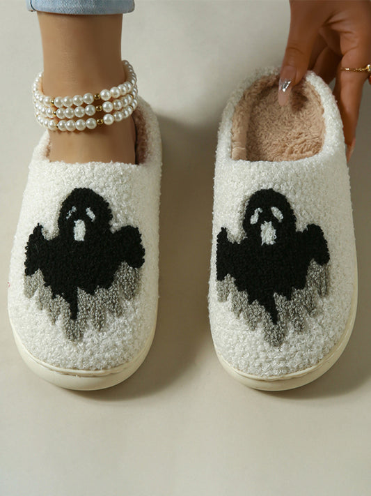 Halloween Ghost Print Home Plush Slippers