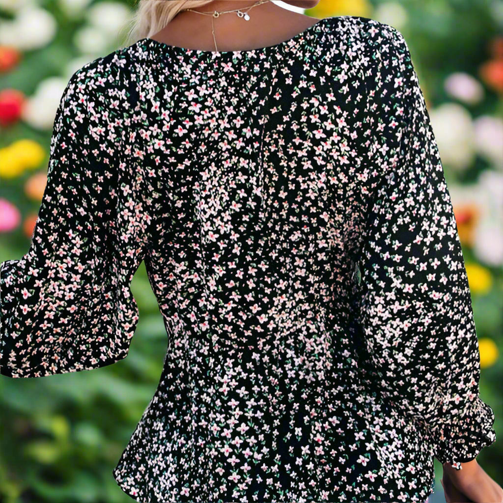 Floral V-Neck Long Sleeve Shirt