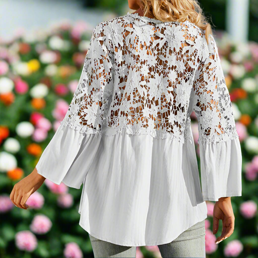 Lace Crochet Deep V-Neck Blouse