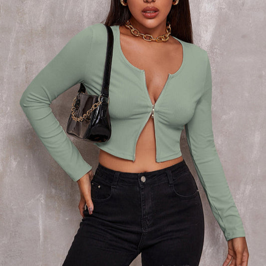 Zip Up Long Sleeve Crop Top