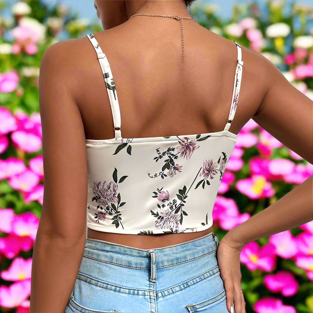 Floral Spaghetti Strap Corset Crop Top