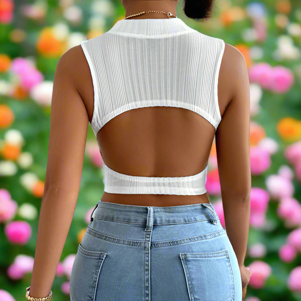 White Open Back Crop Top