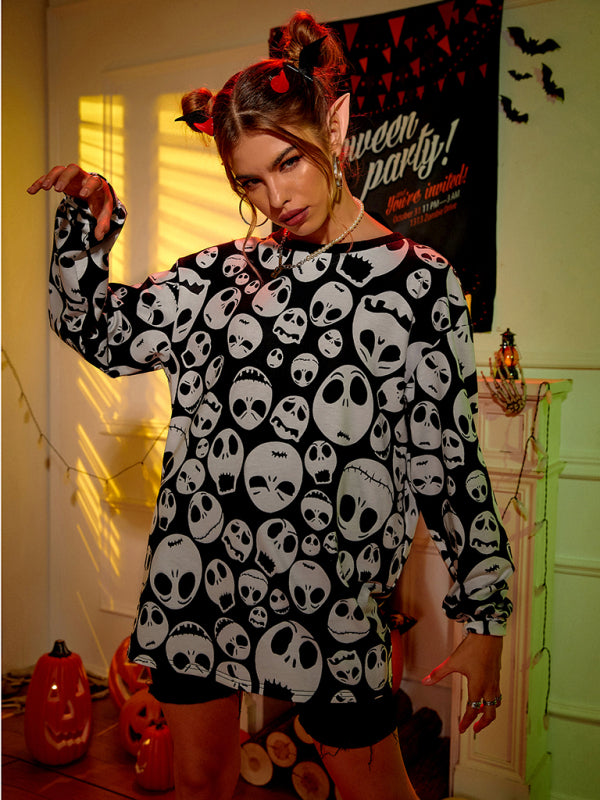 Halloween Skull Print Long Sleeve Top