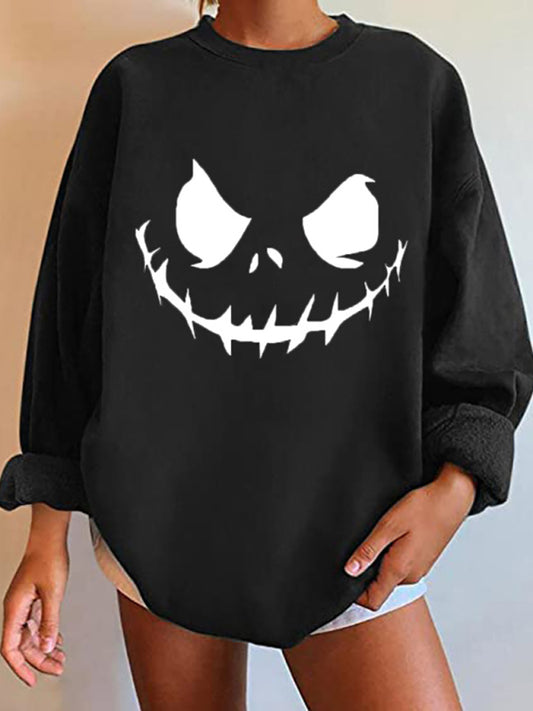 Skull Print Knit Sweatshirt