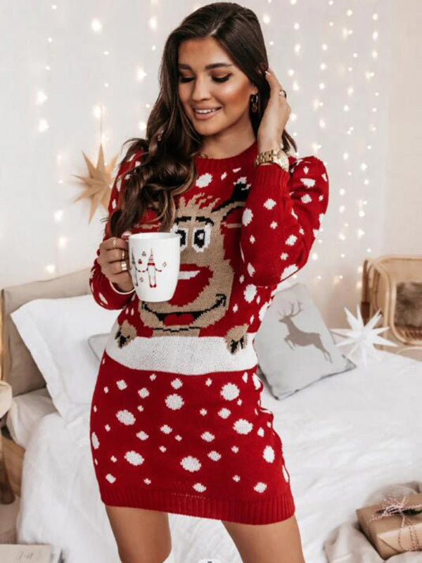 Reindeer Christmas Knit Sweater Dress