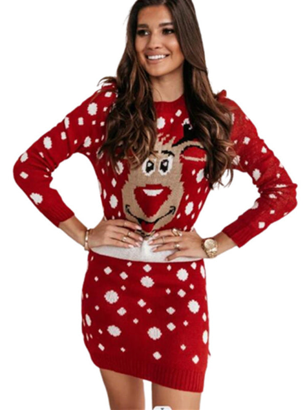 Reindeer Christmas Knit Sweater Dress