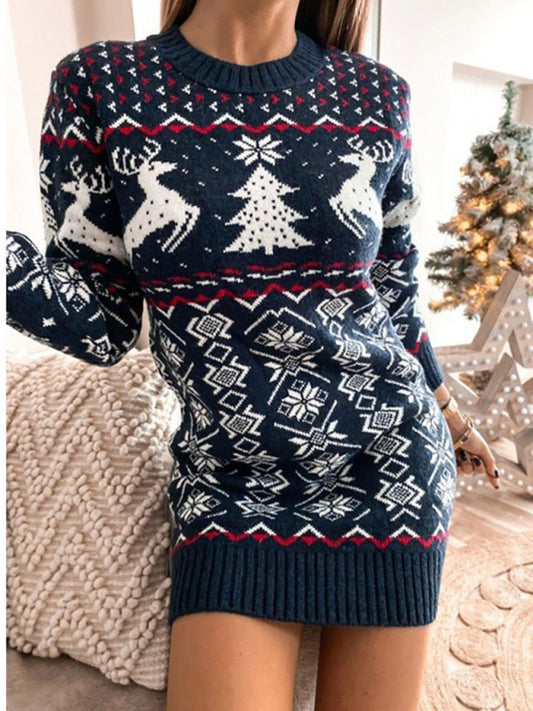 Reindeer & Christmas Tree Knit Dress