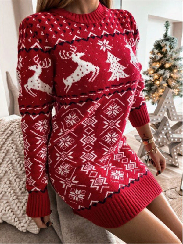 Reindeer & Christmas Tree Knit Dress