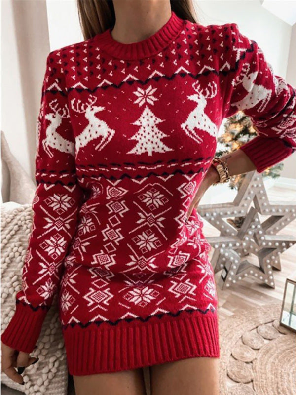 Reindeer & Christmas Tree Knit Dress