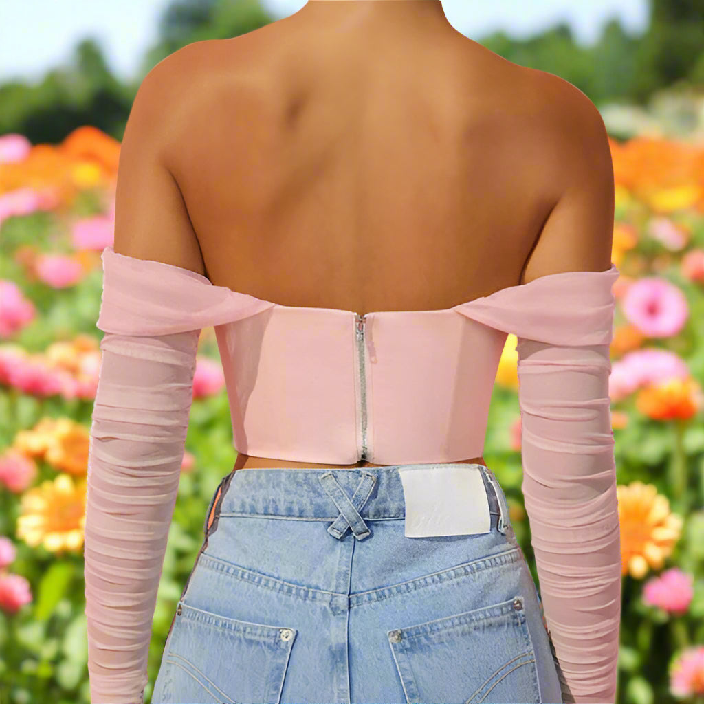 Pink Off The Shoulder Long Sleeve Crop Top