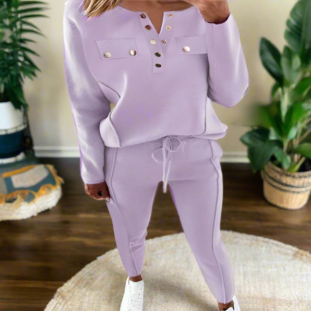 Long Sleeve Half Button Top & Pant Set