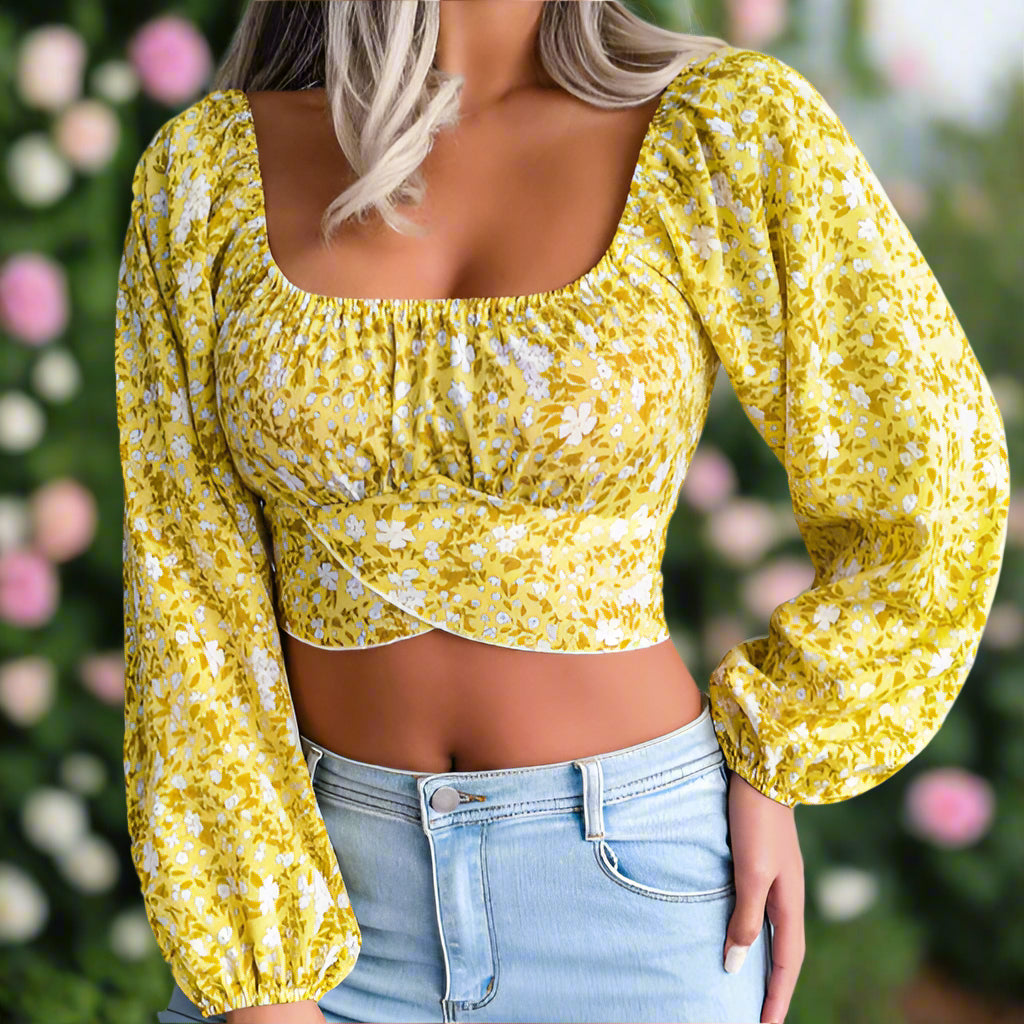 Lantern Sleeve Floral Crop Top